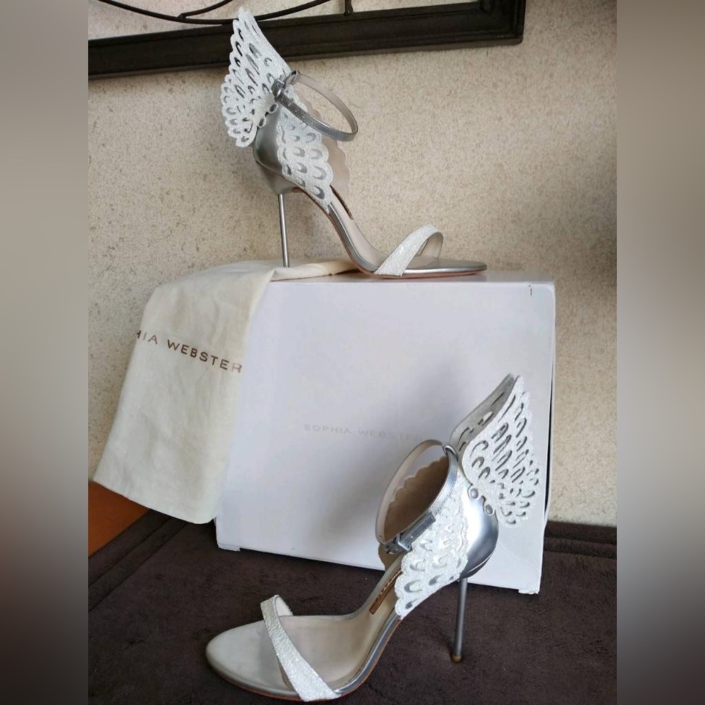 Sophia Webster Evangeline Perola Snow white and silver shoes. New in box.